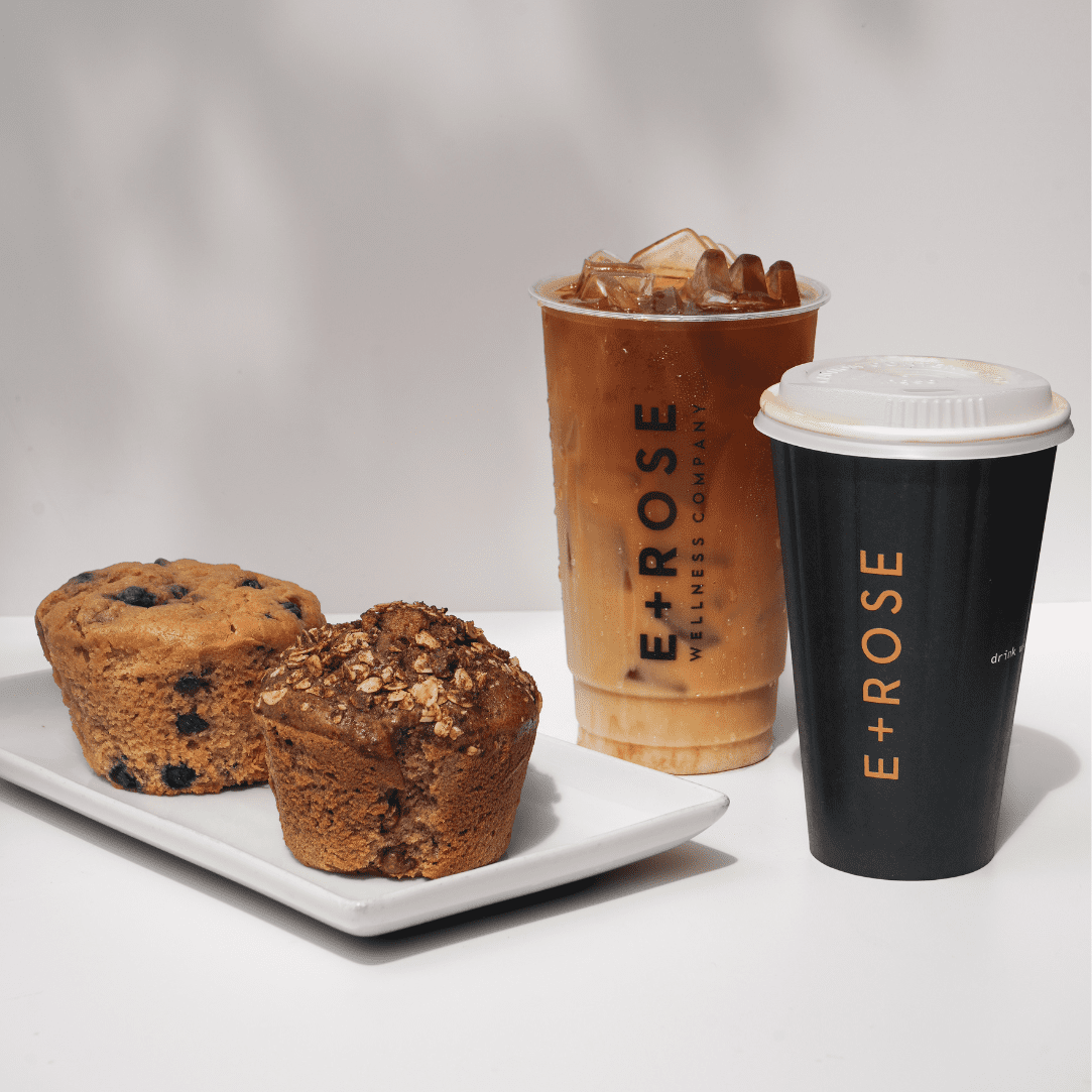 E+ROSE plant-based coffee and healthy baked goods — no seed oils, no refined sugar at our Nashville juice bar and cafe